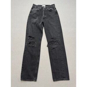 AGOLDE Jeans Womens 22 Black High Rise Straight Button Fly Distressed 90's Style
